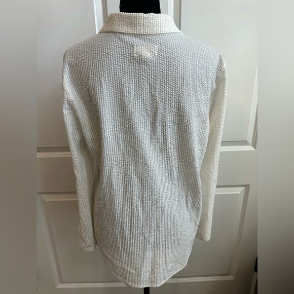 Anthropologie's Porridge Creamy White Ribbed-Like Textured Collar Button Down - Picture 3 of 9